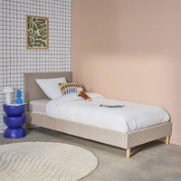 Struttura letto con rete a doghe e testiera 90cm, tessuto semplice,