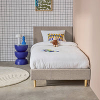 Struttura letto con rete a doghe e testiera 90cm, tessuto semplice,