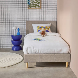 Struttura letto con rete a doghe e testiera 90cm, tessuto semplice,