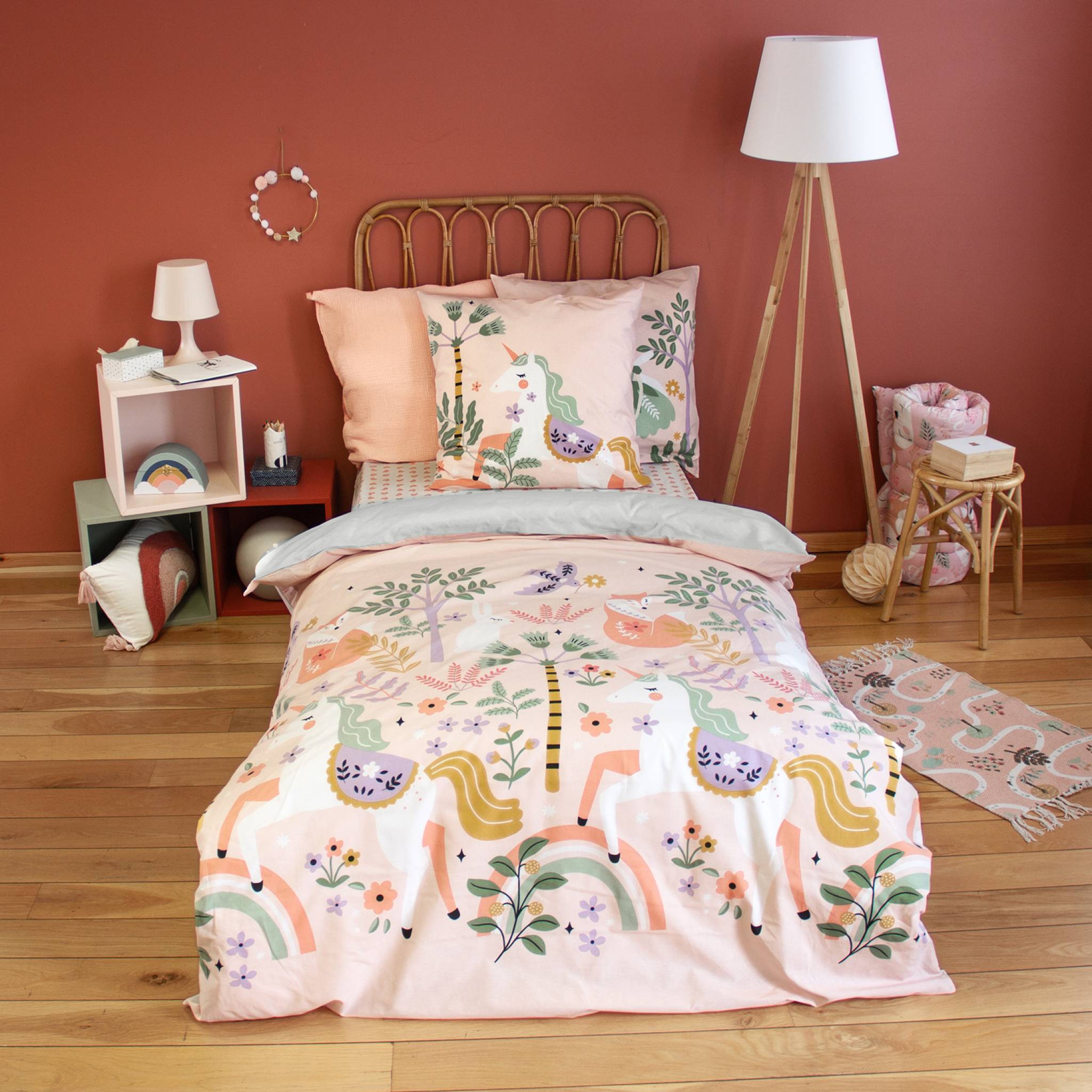 Biancheria da letto in cotone reversibile stampata unicorno/ballerina