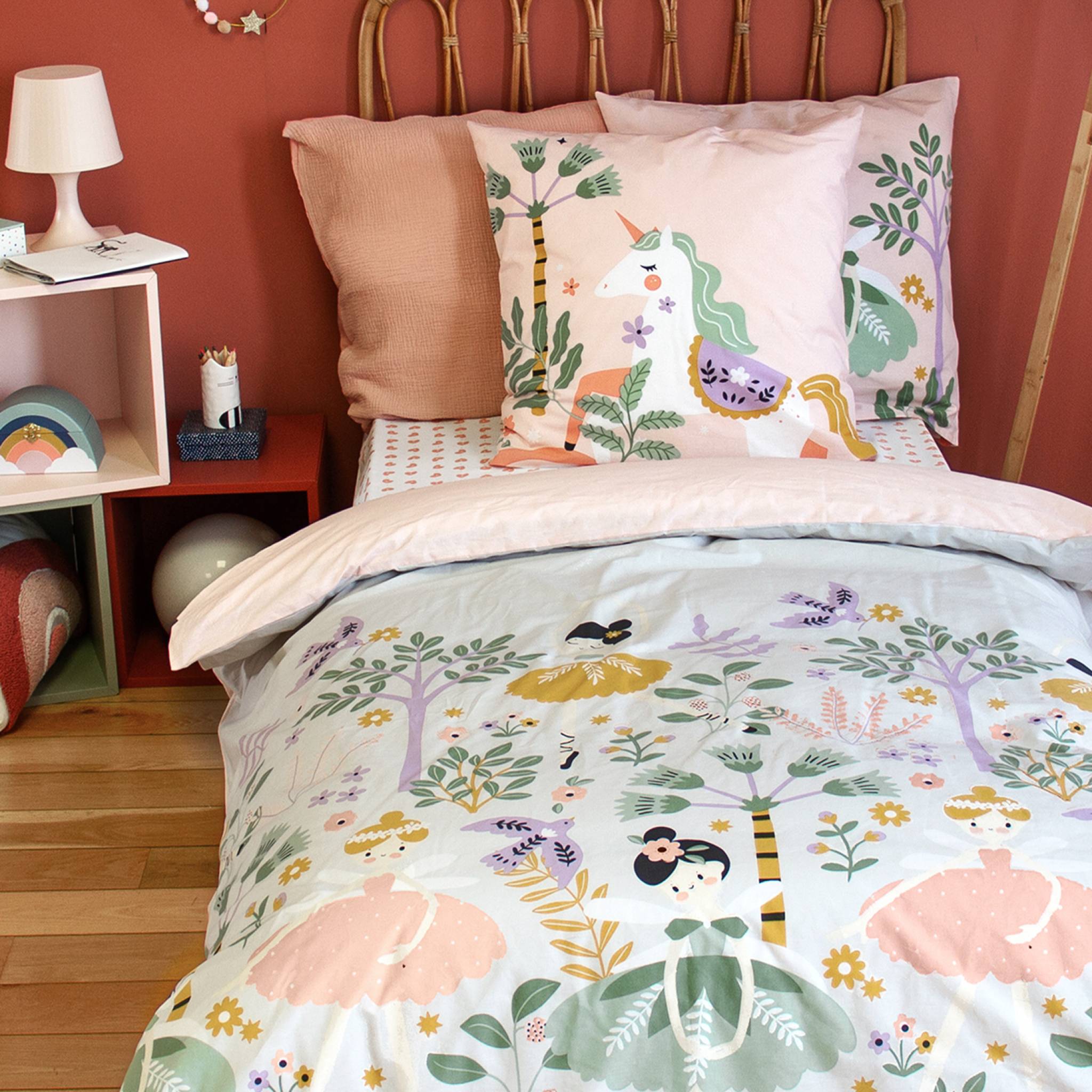 Biancheria da letto in cotone reversibile stampata unicorno/ballerina