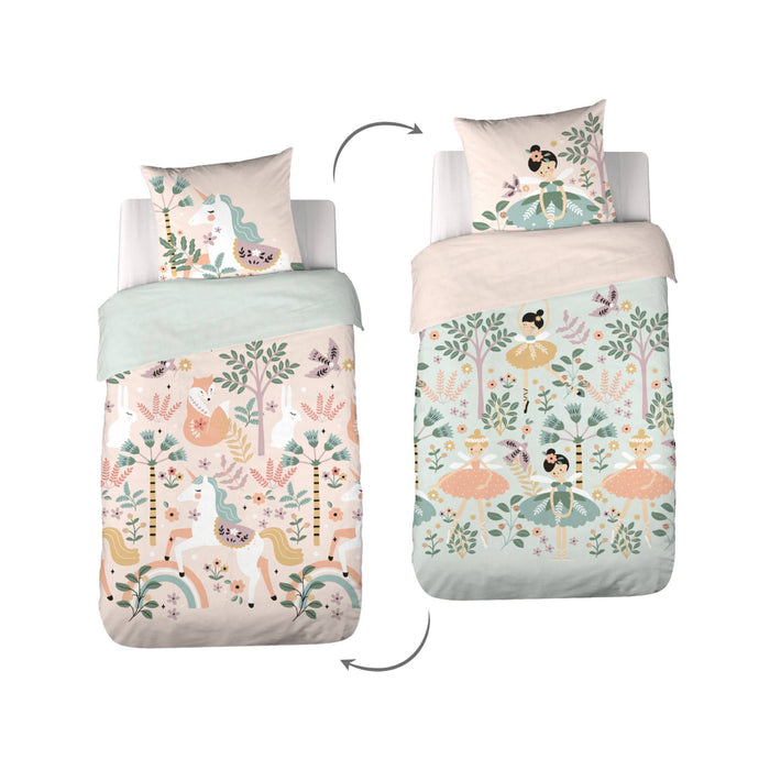 Biancheria da letto in cotone reversibile stampata unicorno/ballerina