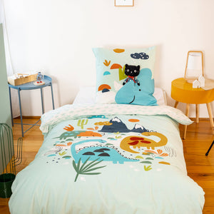 Biancheria da letto in cotone reversibile stampata con dinosauri per