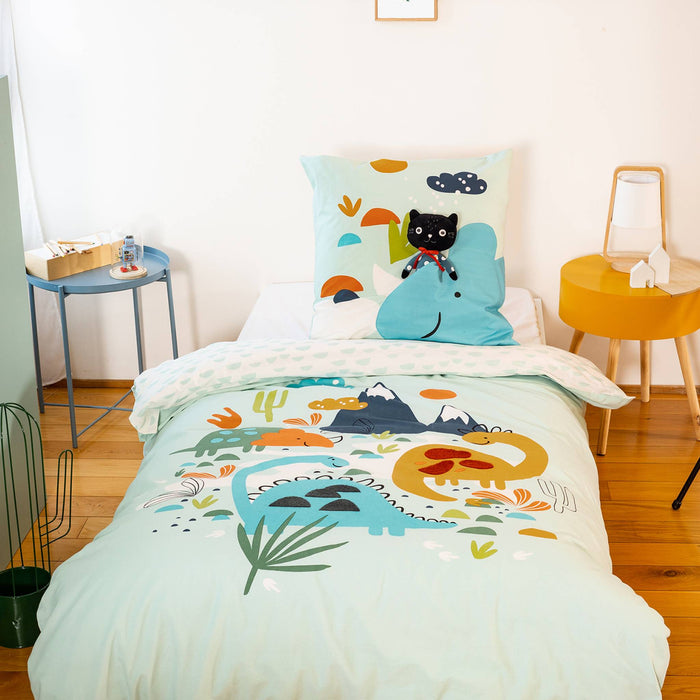 Biancheria da letto in cotone reversibile stampata con dinosauri per