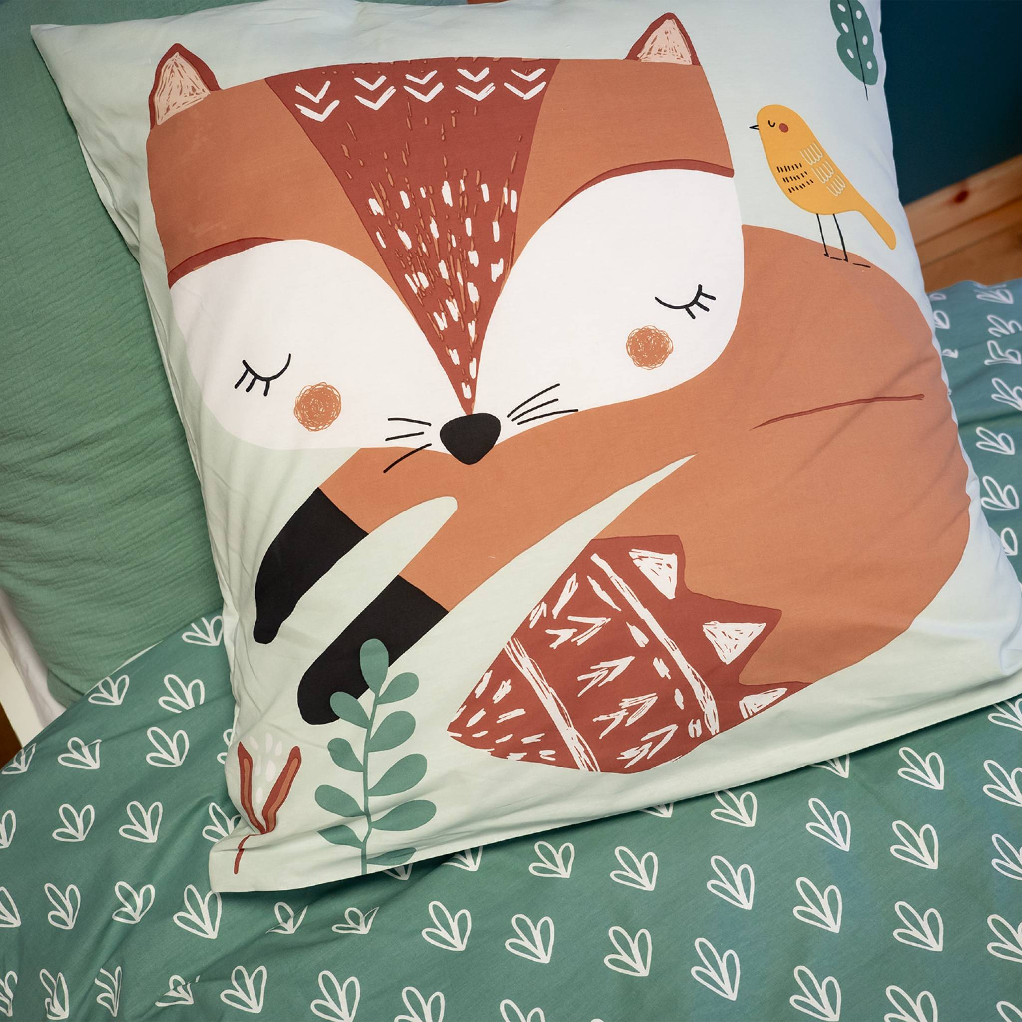 Set di biancheria da letto reversibile con stampa volpe in cotone,