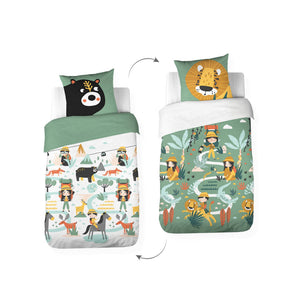 Set di biancheria da letto in cotone tema montagna savana, 140cm