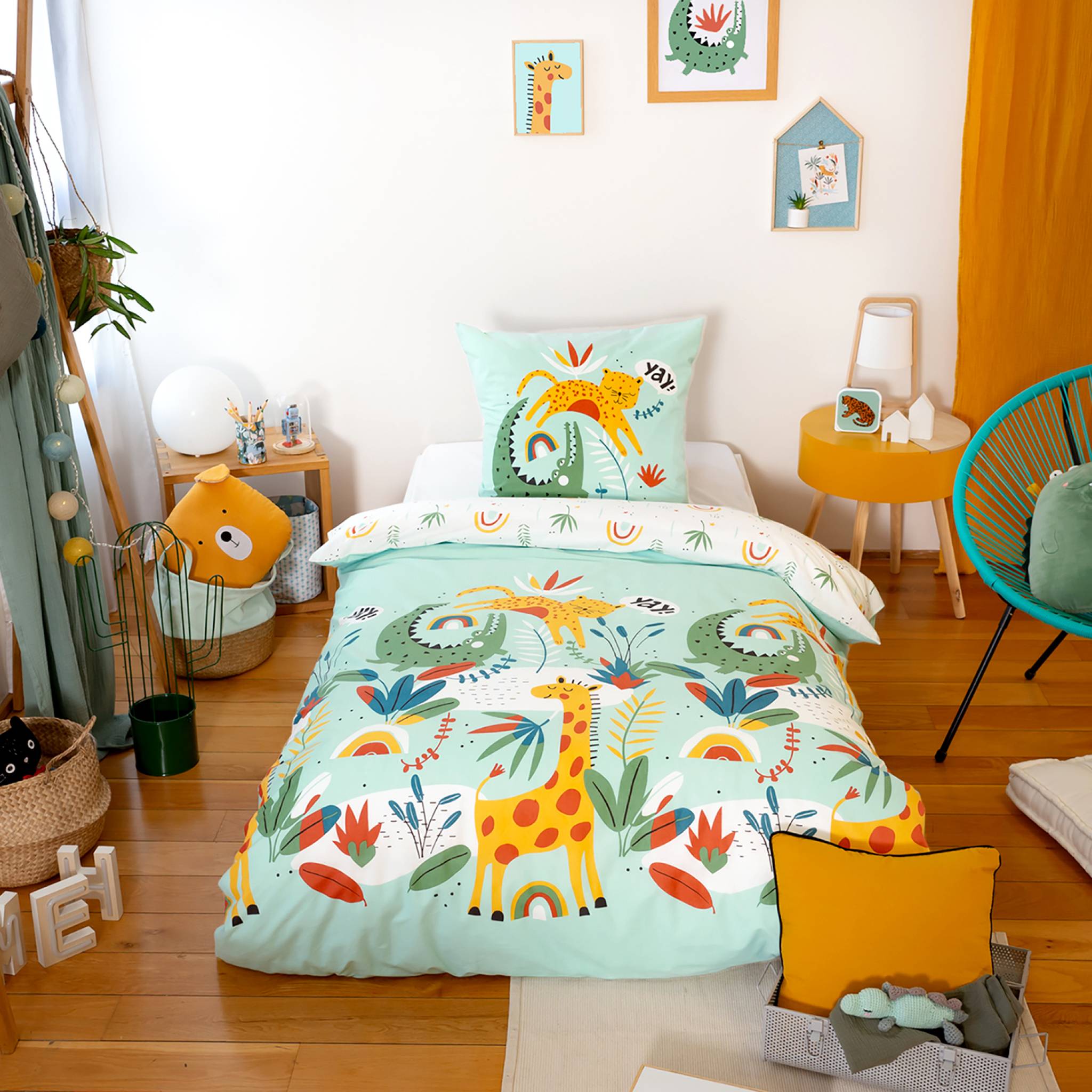 Completo letto cotone reversibile stampato savana / arcobaleno 1 posto