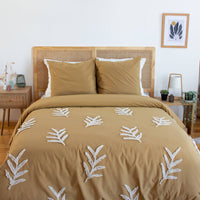 Set copripiumino in cotone color senape e bianco per 2 piazze