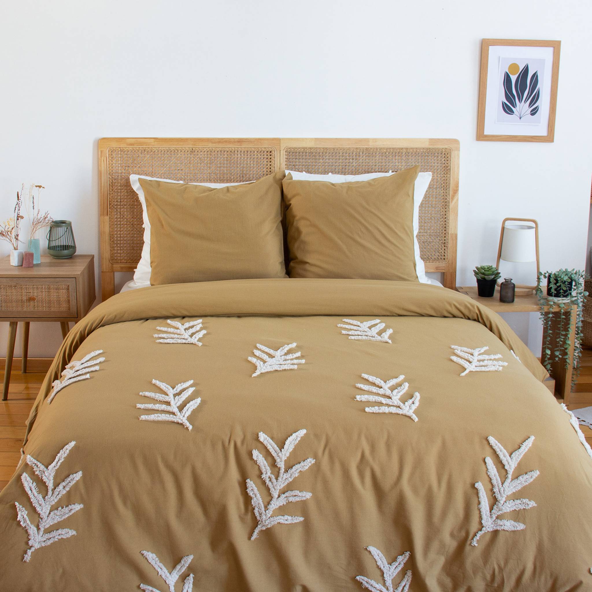 Set copripiumino in cotone color senape e bianco per 2 piazze