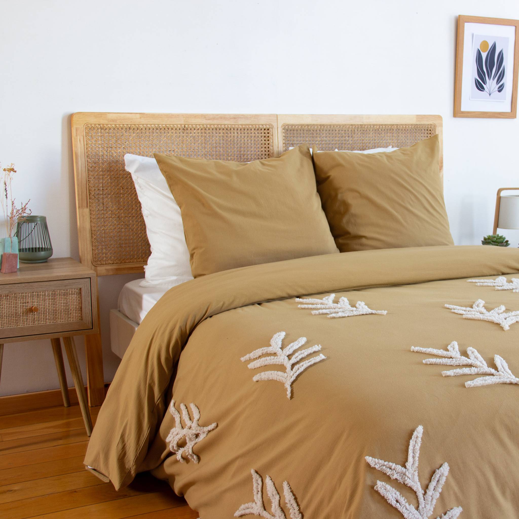 Set copripiumino in cotone color senape e bianco per 2 piazze