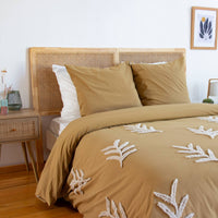 Set copripiumino in cotone color senape e bianco per 2 piazze