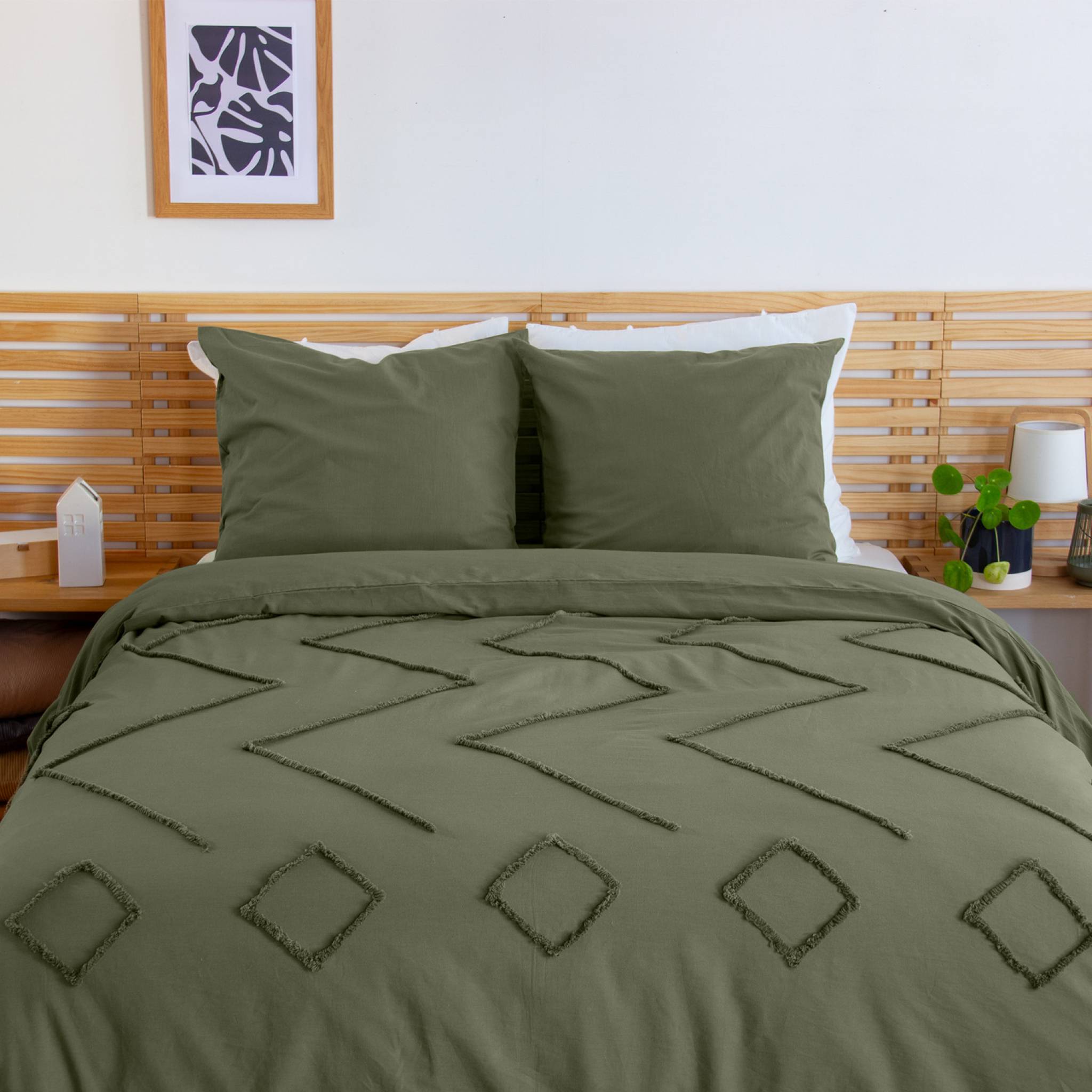 Set copripiumino in cotone, tufted etnico verde a 2 piazze