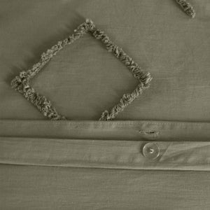 Set copripiumino in cotone, tufted etnico verde a 2 piazze