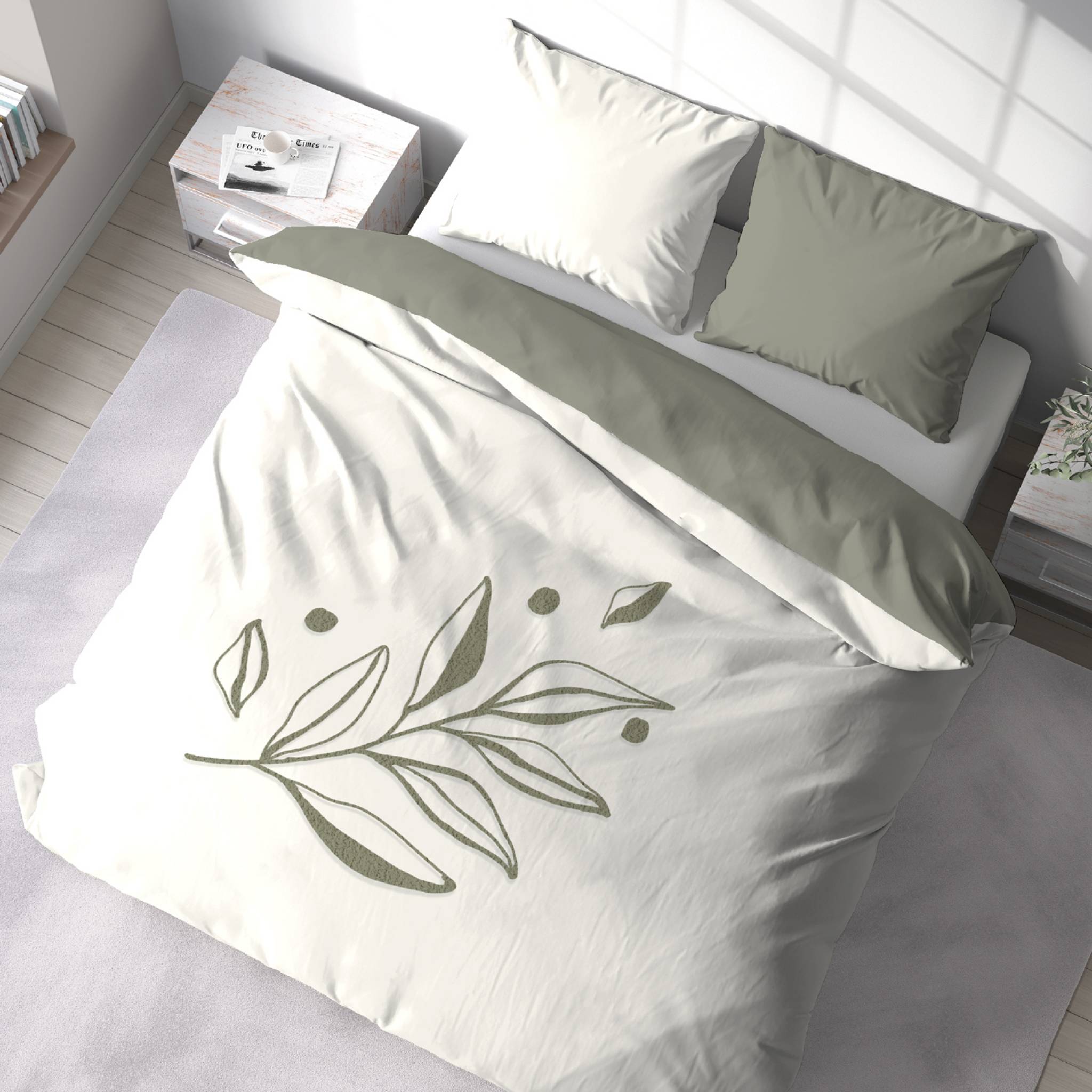 Set di biancheria da letto in cotone lavato con stampa vegetale