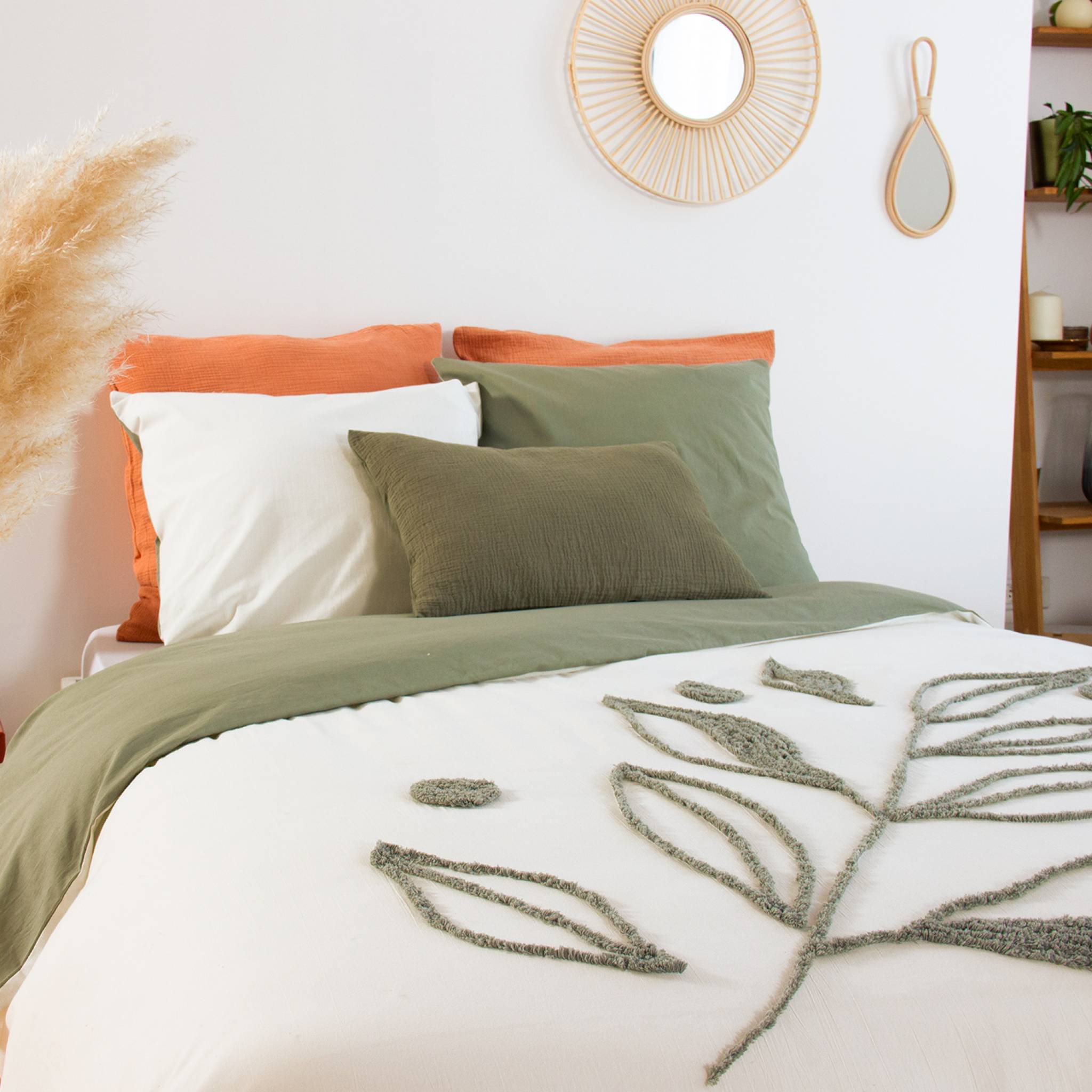 Set di biancheria da letto in cotone lavato con stampa vegetale