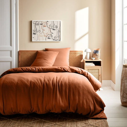 Set di biancheria da letto in garza di cotone terracotta