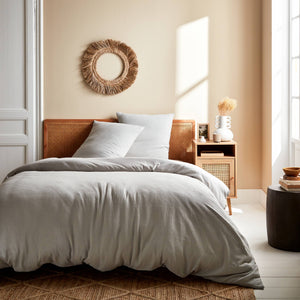 Completo letto in mussola di cotone grigio chiaro, 2 posti