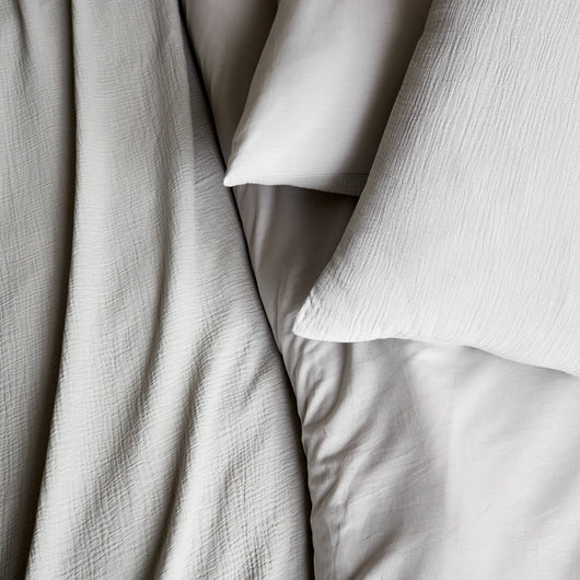 Completo letto in mussola di cotone grigio chiaro, 2 posti