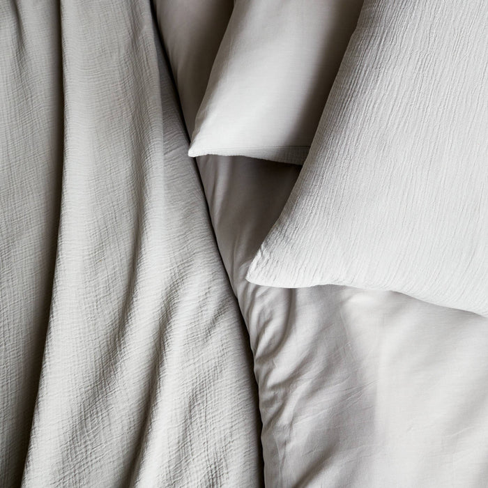 Completo letto in mussola di cotone grigio chiaro, 2 posti