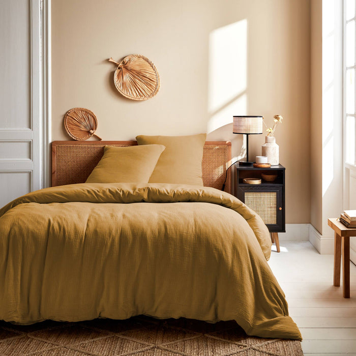 Set copripiumino in garza di cotone color miele