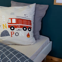 Parure da letto reversibile in microfibra stampato pompiere, 140cm,