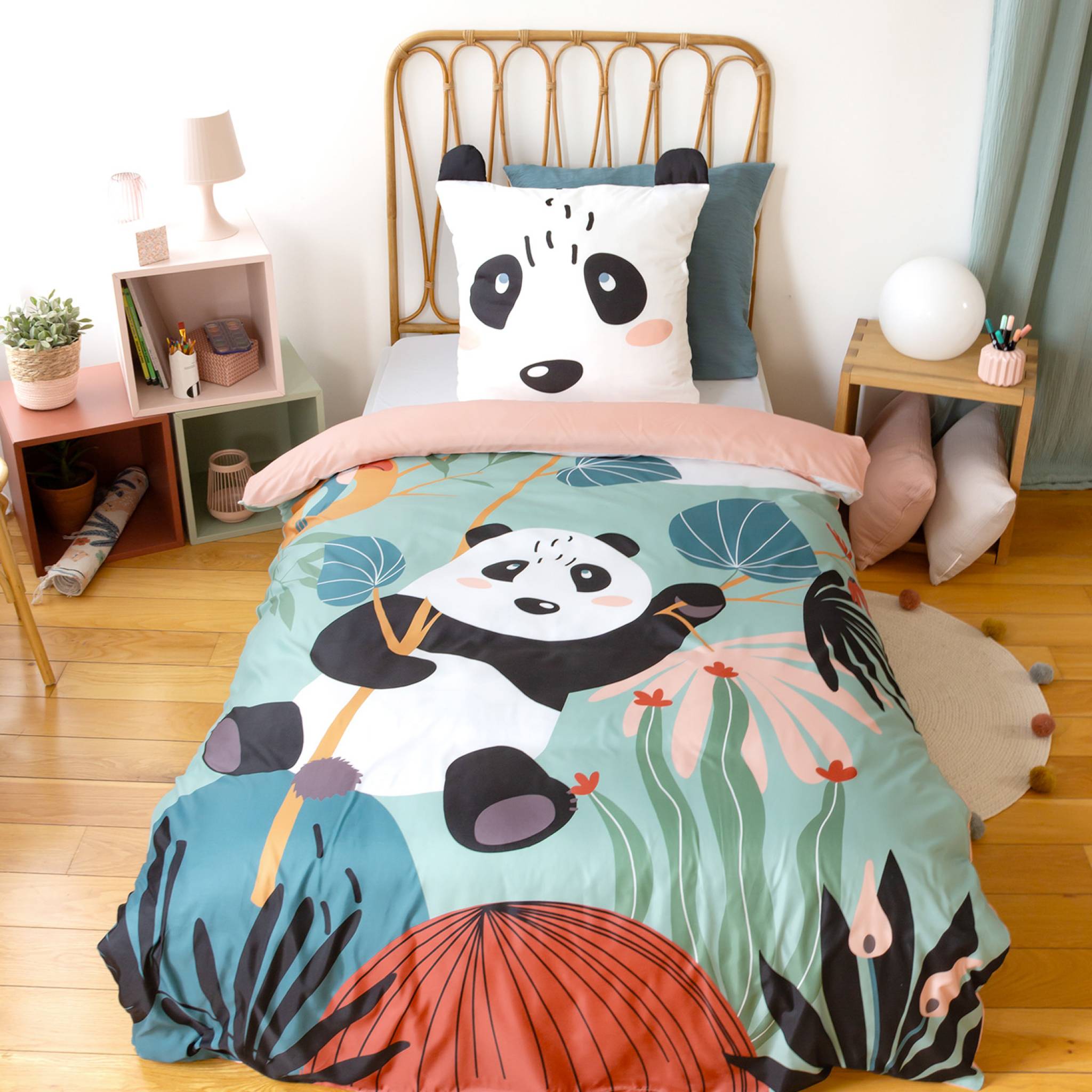 Set di biancheria da letto in microfibra reversibile stampato panda 1