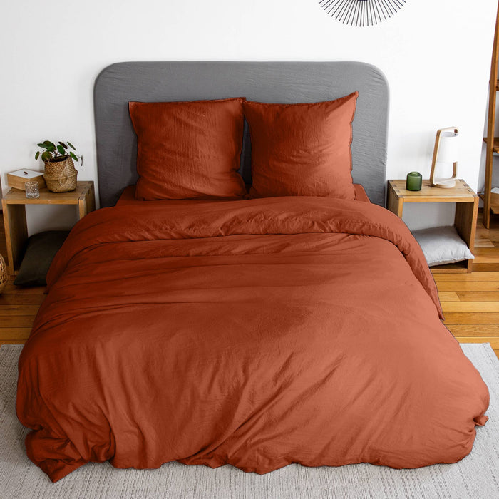 Set di biancheria da letto in microfibra lavata terracotta a 2 posti
