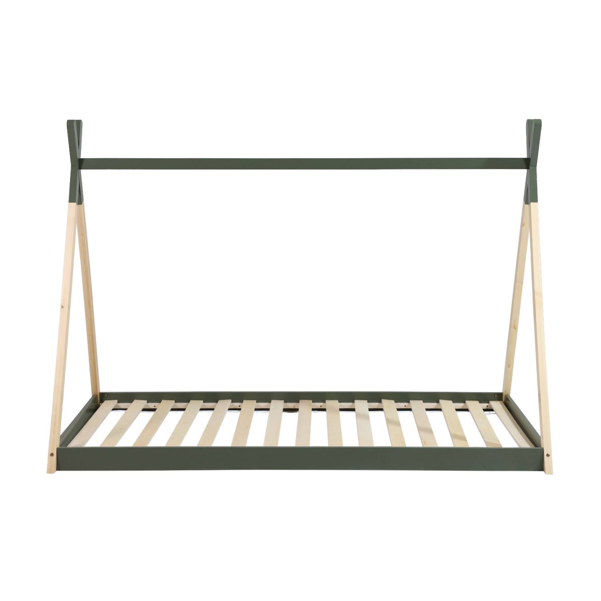 Letto tenda per bambini 90 x 190cm pino naturale, base inclusa, verde