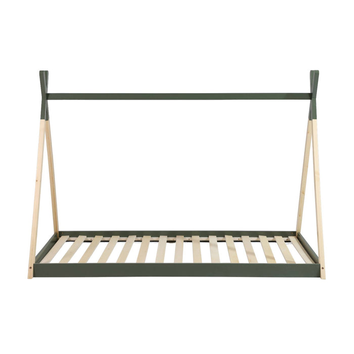 Letto tenda per bambini 90 x 190cm pino naturale, base inclusa, verde