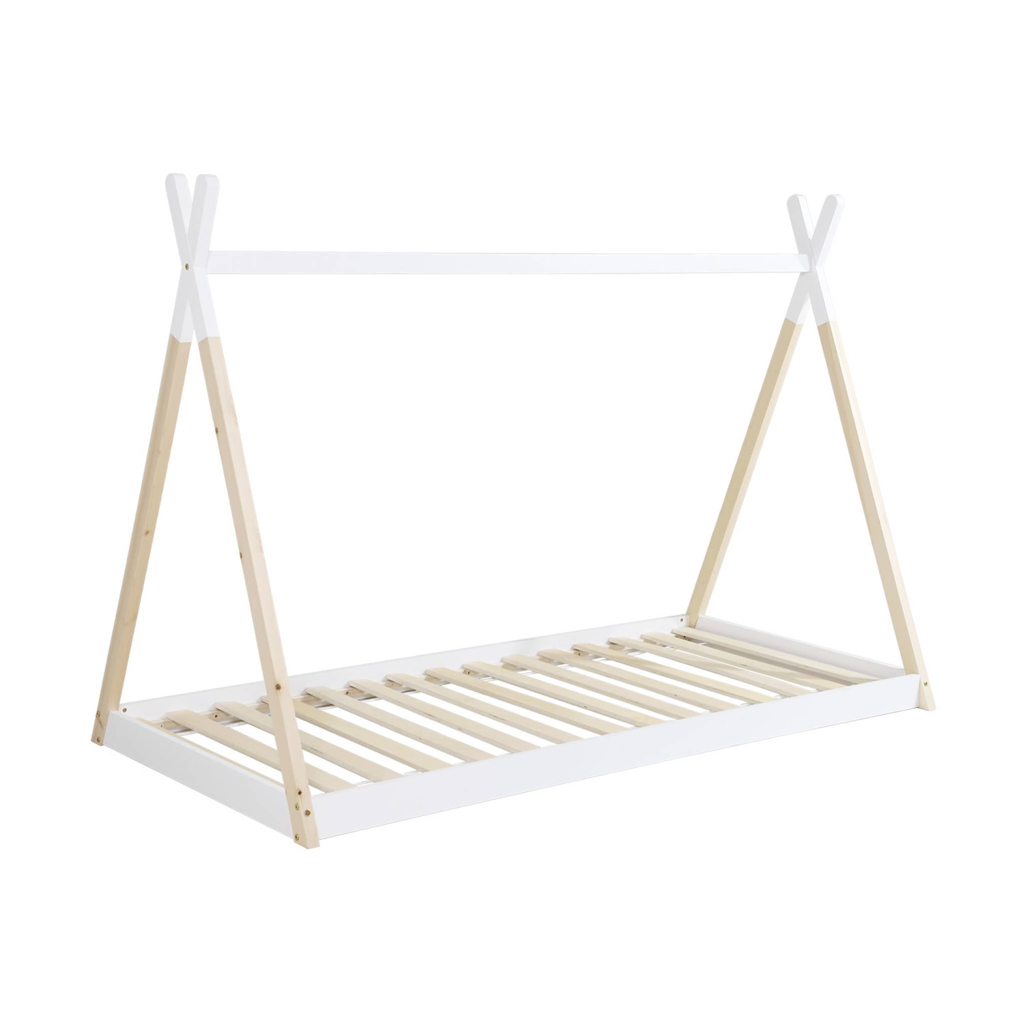 Letto tenda per bambini 190cm pino naturale, base inclusa, bianco