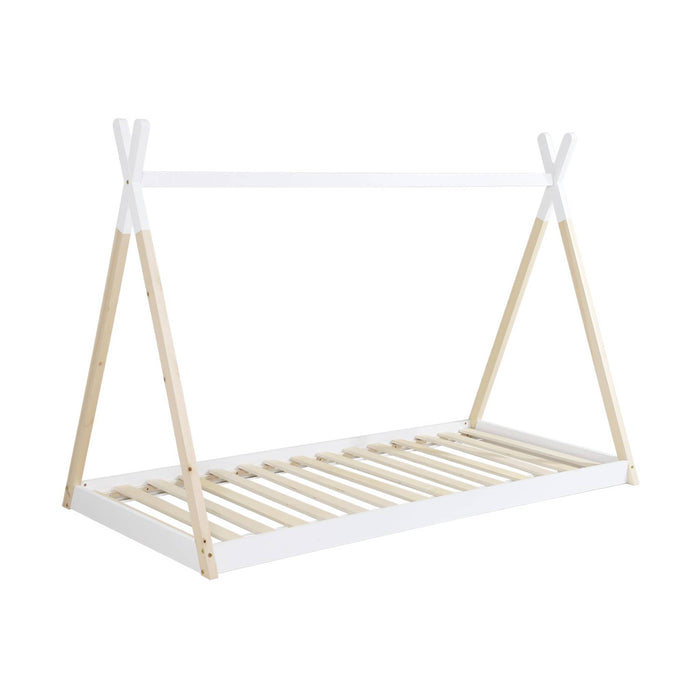 Letto tenda per bambini 190cm pino naturale, base inclusa, bianco