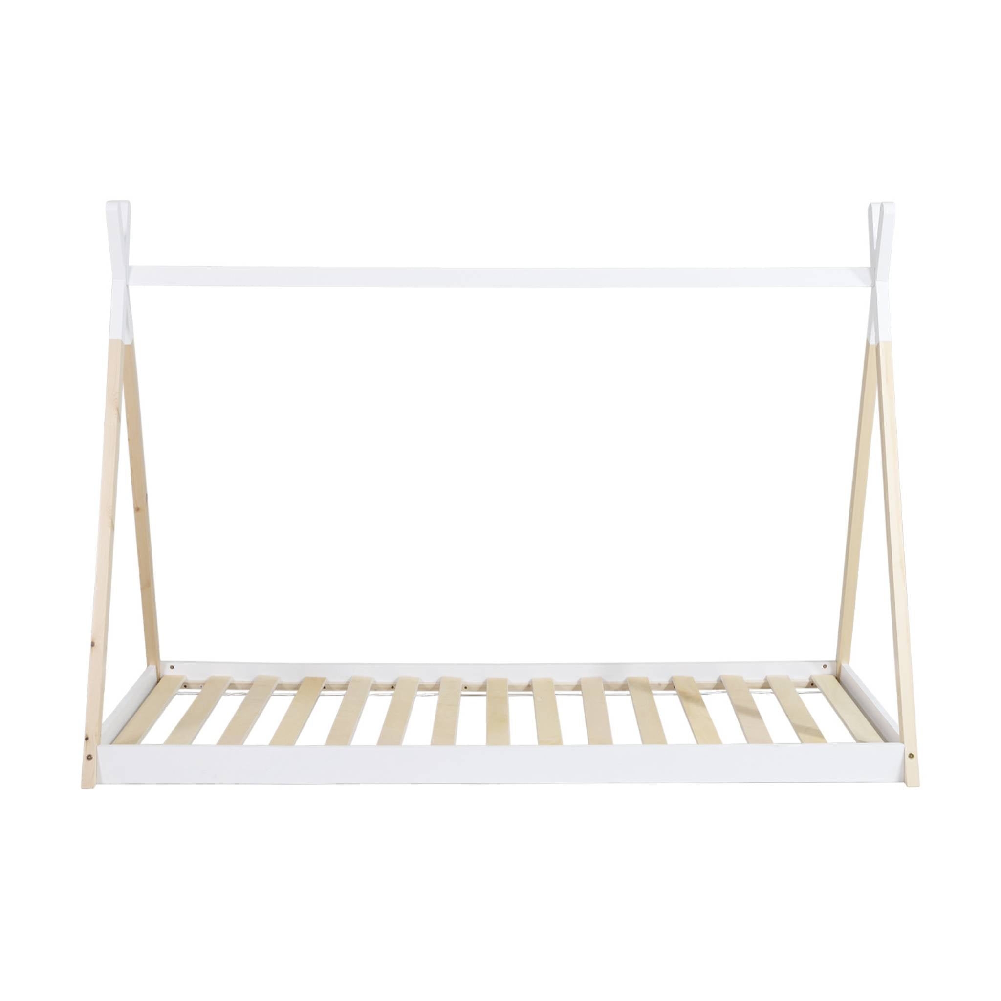 Letto tenda per bambini 190cm pino naturale, base inclusa, bianco