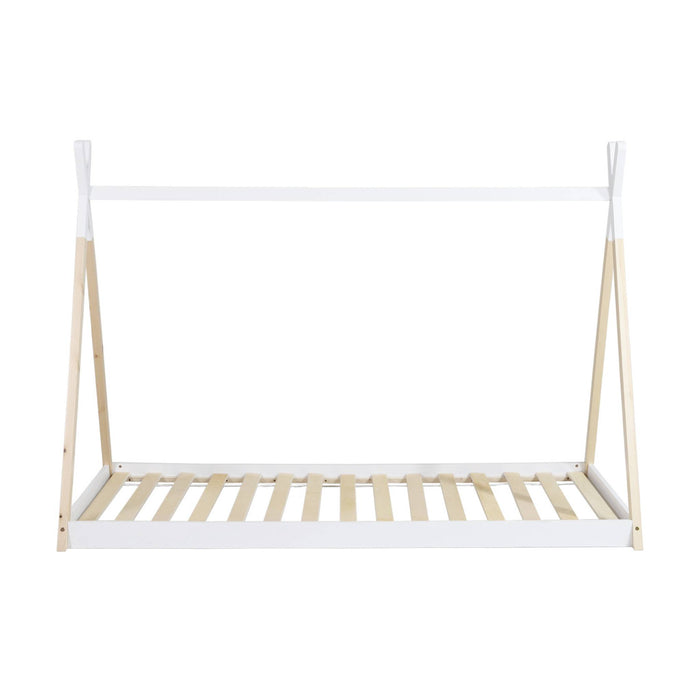 Letto tenda per bambini 190cm pino naturale, base inclusa, bianco