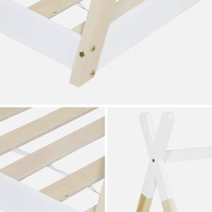 Letto tenda per bambini 190cm pino naturale, base inclusa, bianco