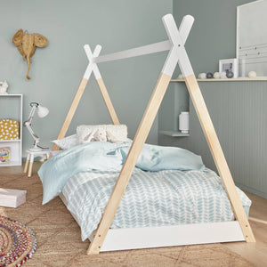 Letto tenda per bambini 190cm pino naturale, base inclusa, bianco