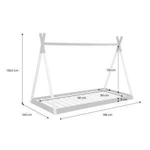 Letto tenda per bambini 190cm pino naturale, base inclusa, bianco