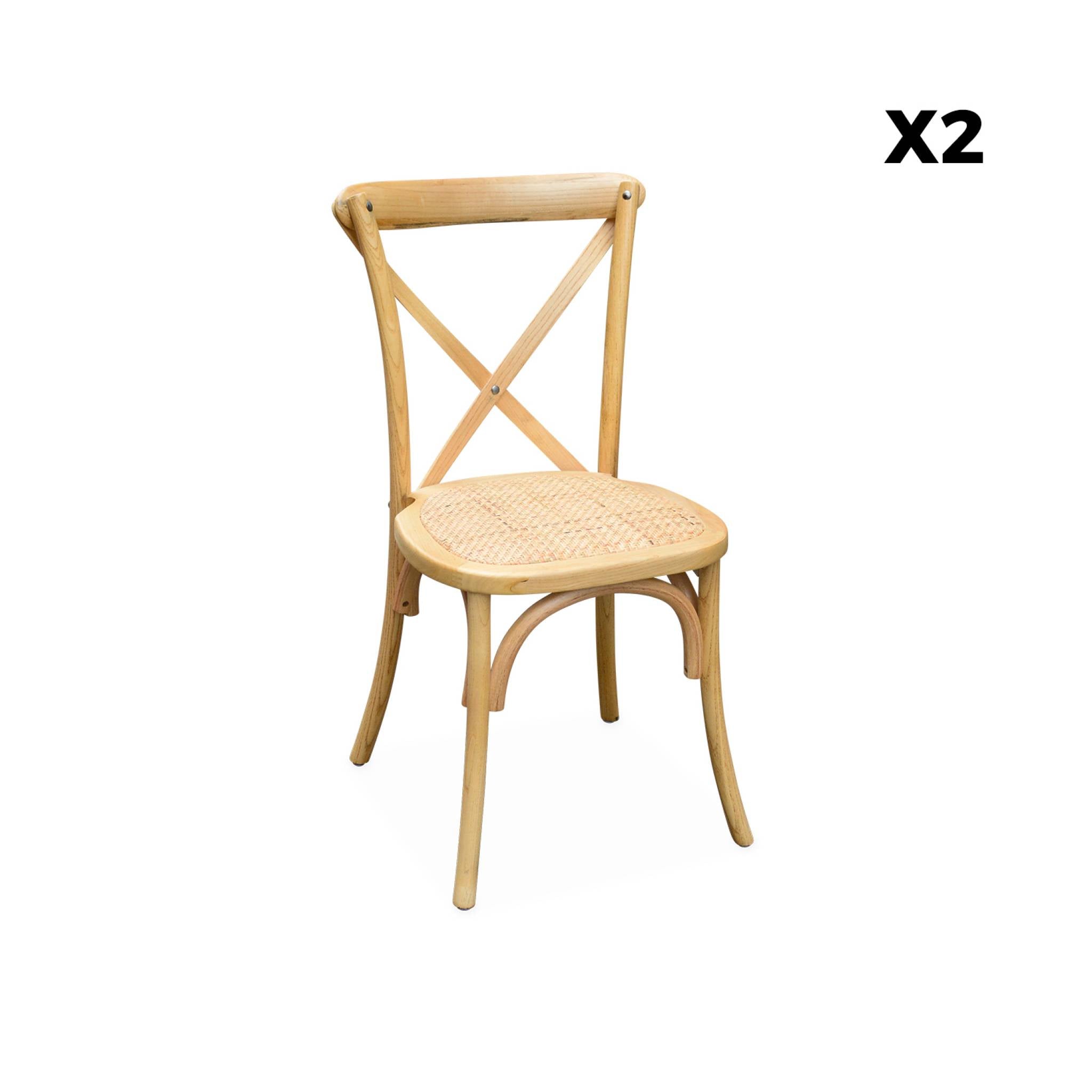 Set 2 sedie bistrò vintage in legno, marrone naturale