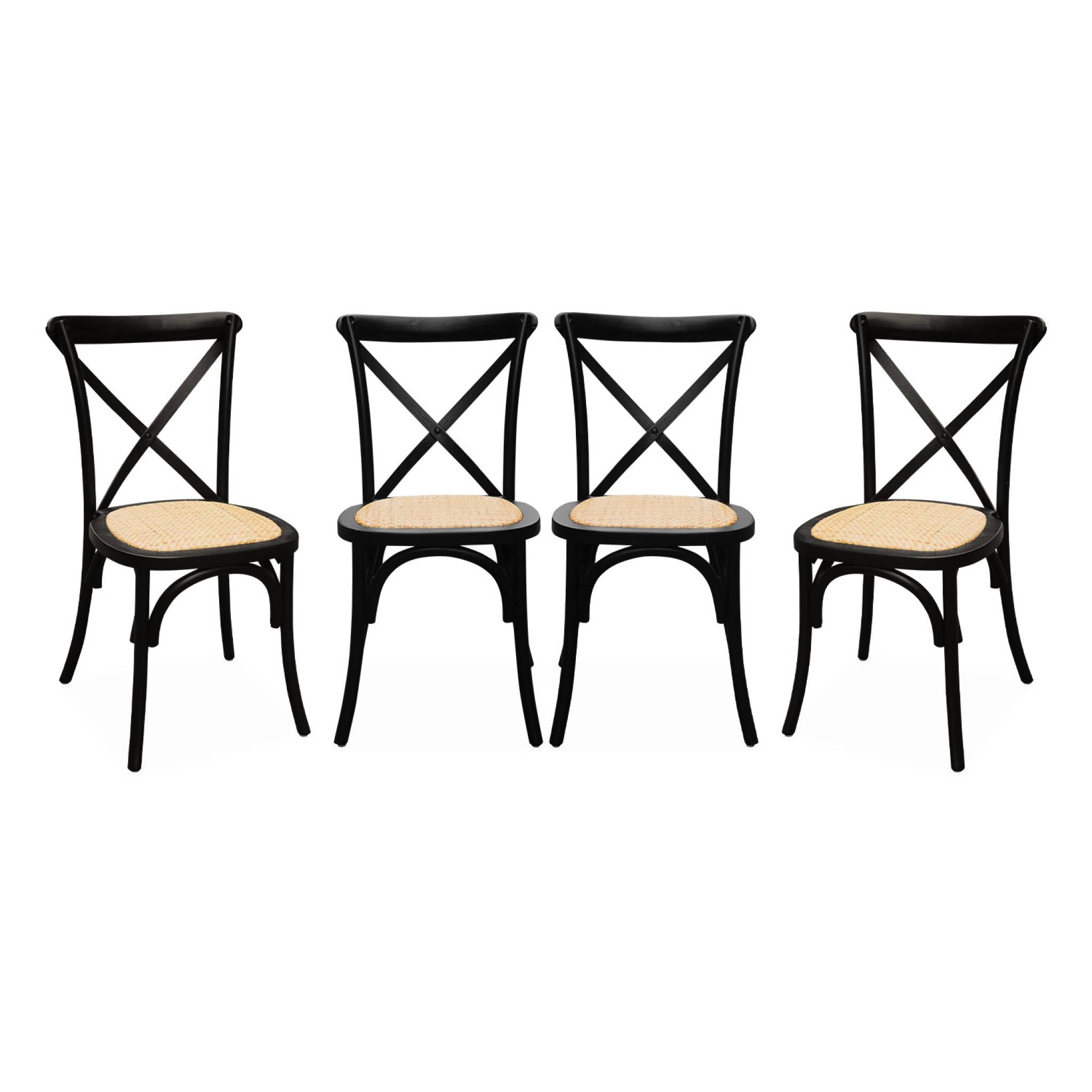 Set di 4 sedie da bistrot vintage in legno, nero