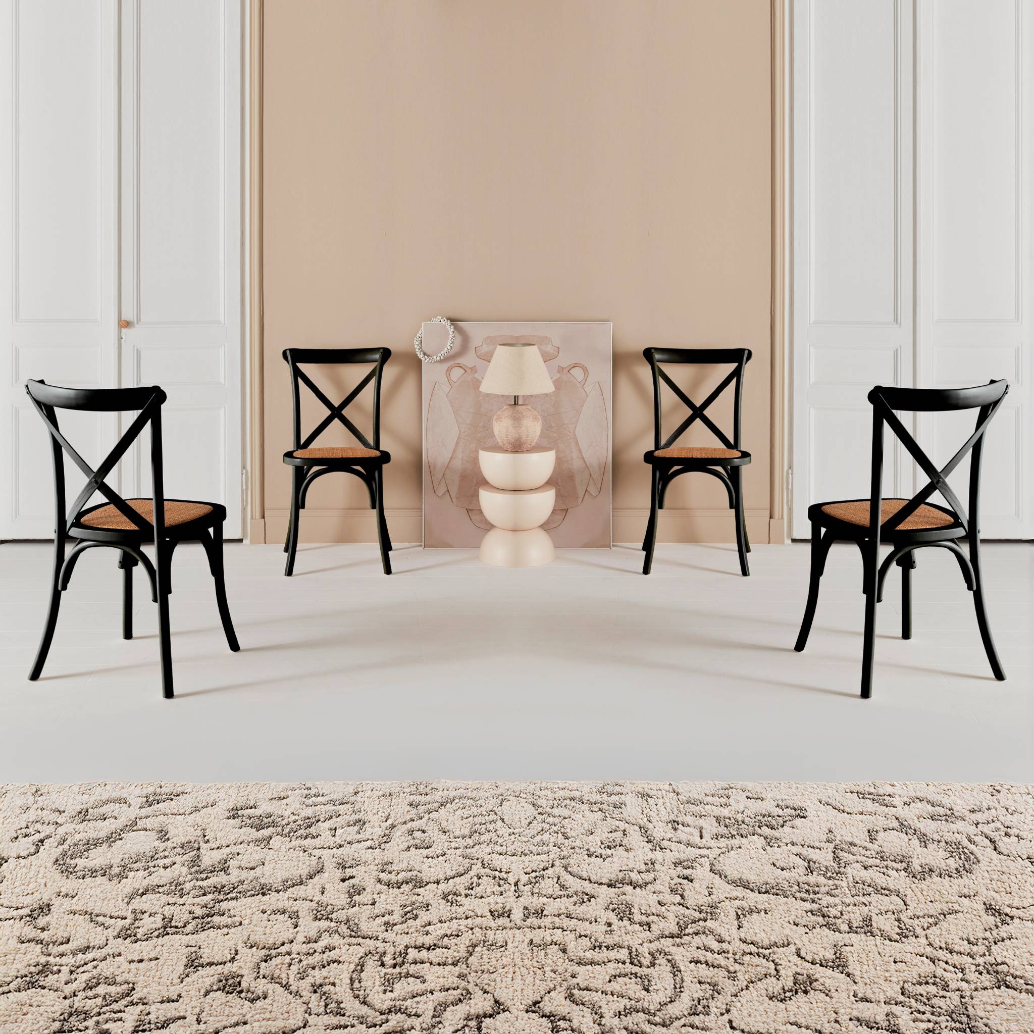 Set di 4 sedie da bistrot vintage in legno, nero