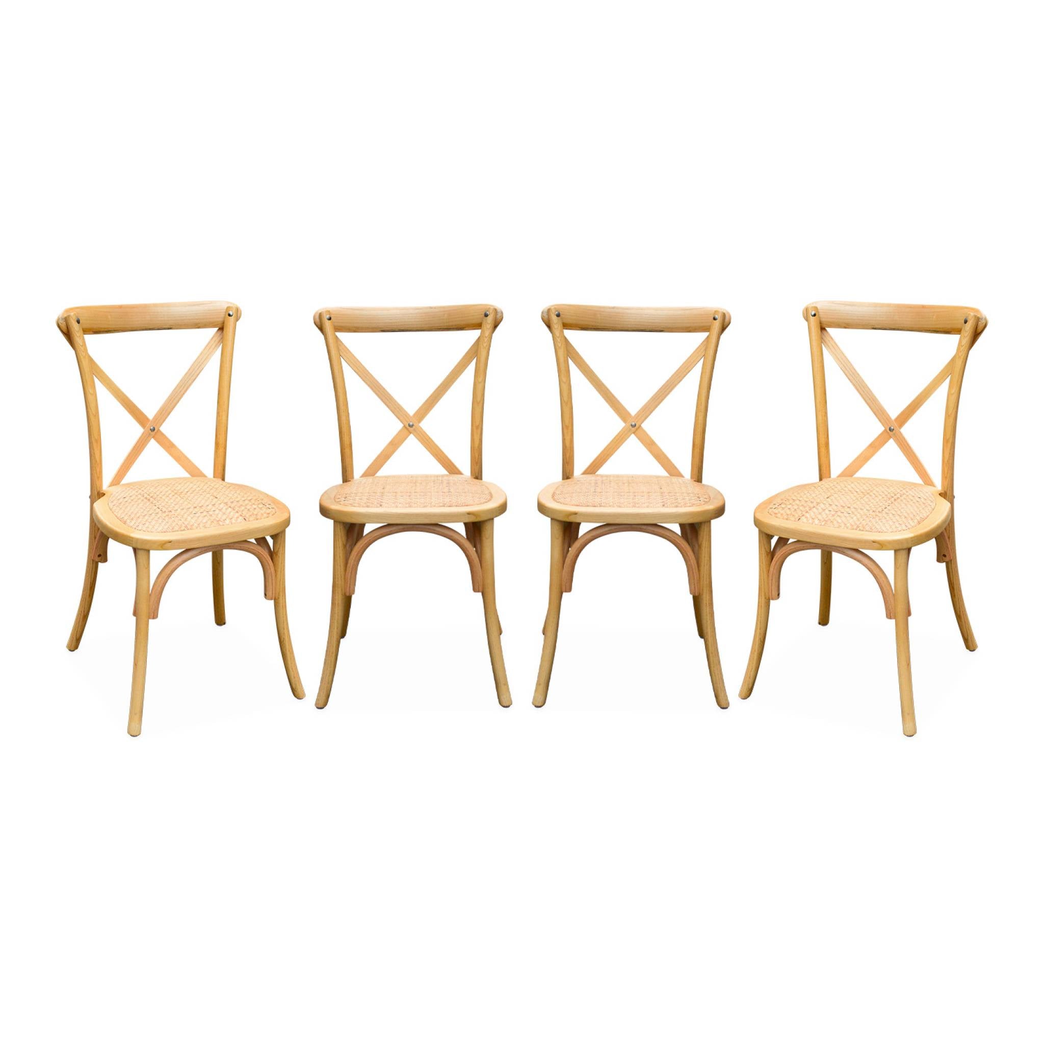 Set di 4 sedie da bistrot vintage in legno, marrone naturale