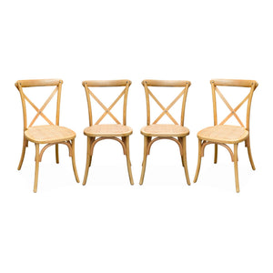 Set di 4 sedie da bistrot vintage in legno, marrone naturale