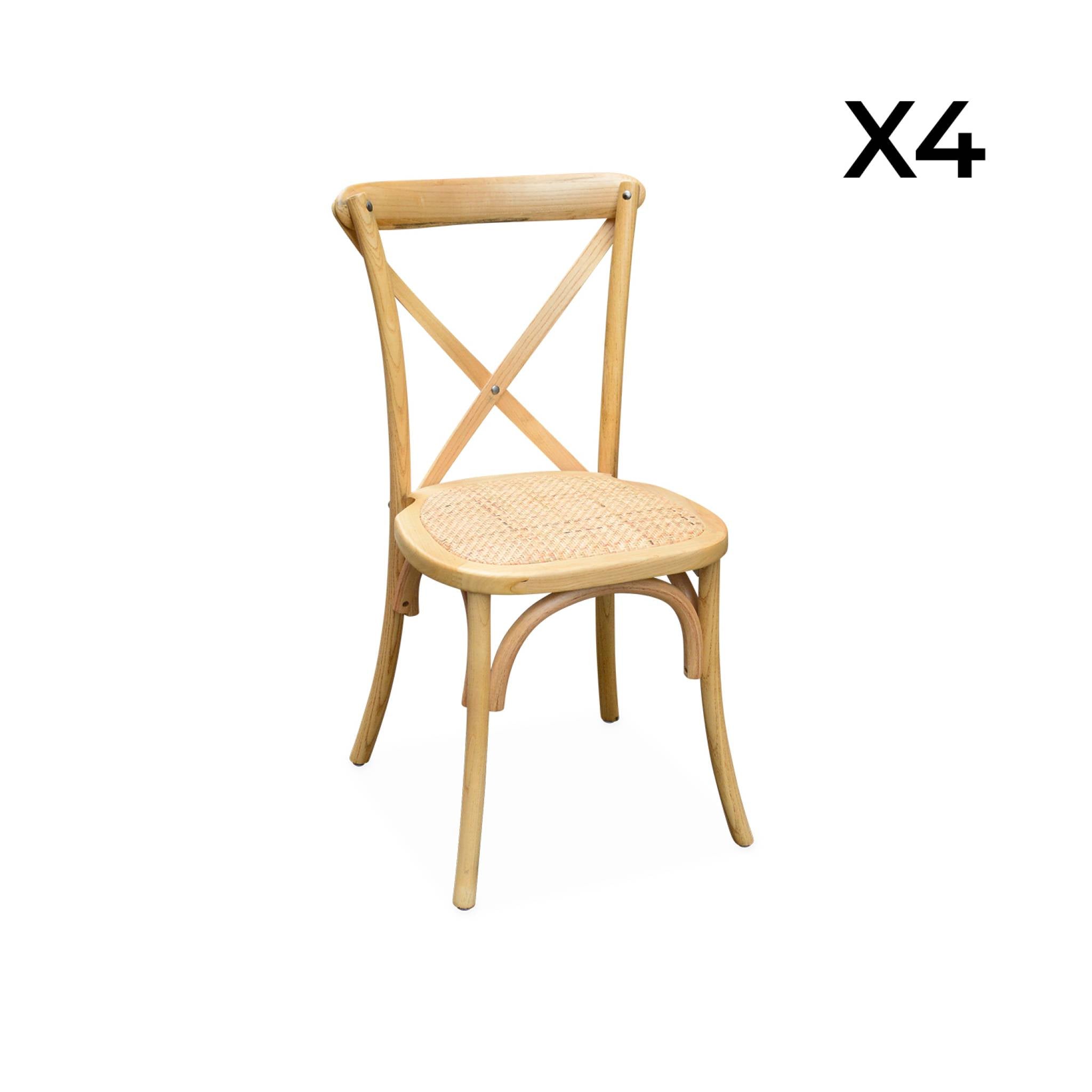 Set di 4 sedie da bistrot vintage in legno, marrone naturale