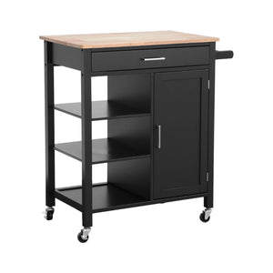 Carrello da cucina in legno di gomma con manico, nero