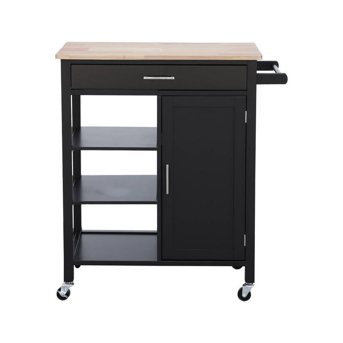 Carrello da cucina in legno di gomma con manico, nero