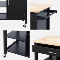 Carrello da cucina in legno di gomma con manico, nero