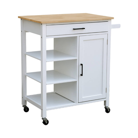 Carrello da cucina in legno di gomma con manico, bianco
