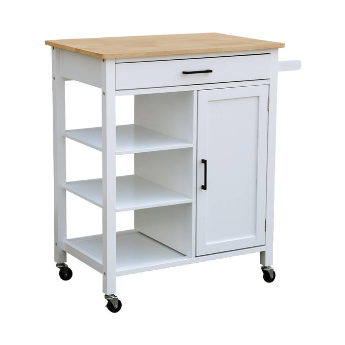 Carrello da cucina in legno di gomma con manico, bianco