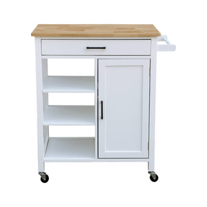 Carrello da cucina in legno di gomma con manico, bianco