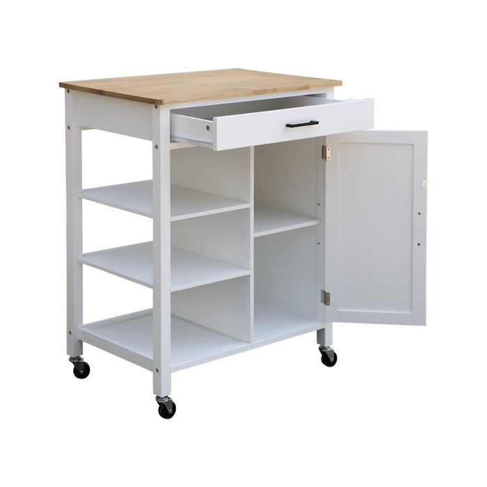 Carrello da cucina in legno di gomma con manico, bianco