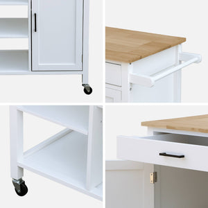 Carrello da cucina in legno di gomma con manico, bianco